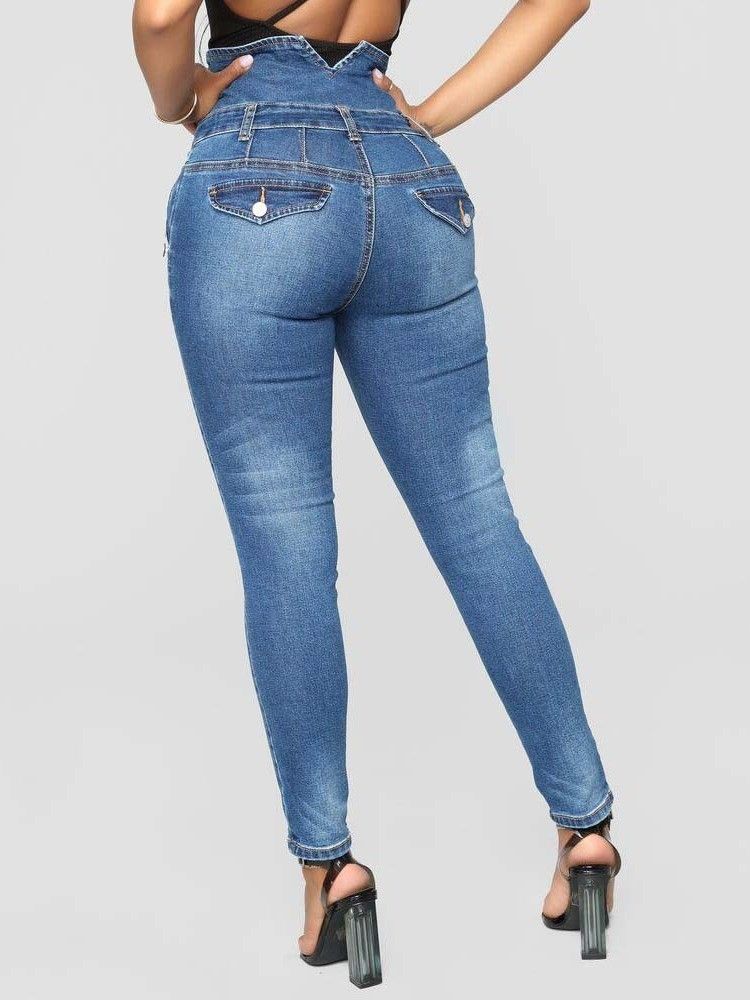 Jean Slim Taille Haute Boutonné Pour Femme
