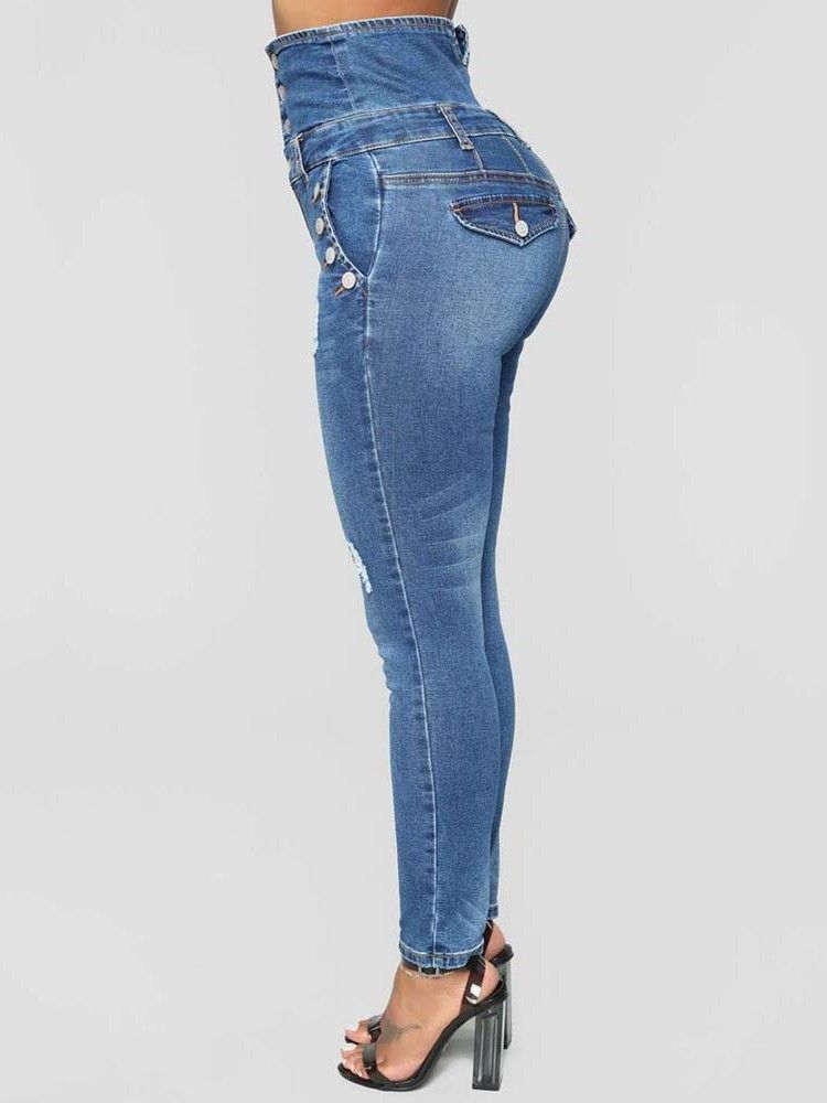 Jean Slim Taille Haute Boutonné Pour Femme