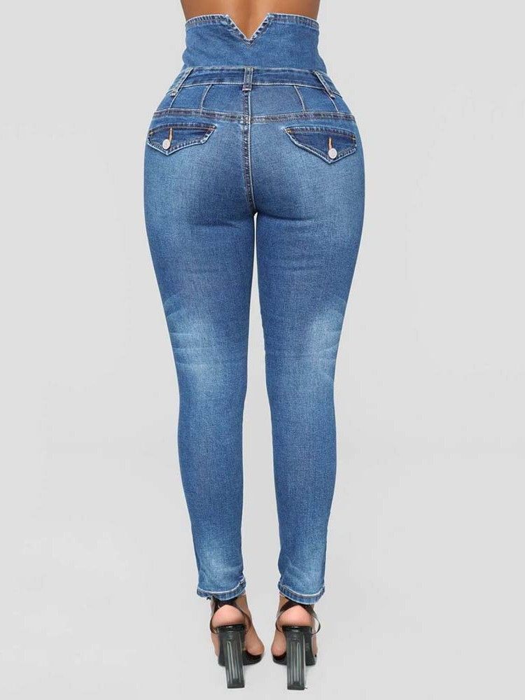 Jean Slim Taille Haute Boutonné Pour Femme
