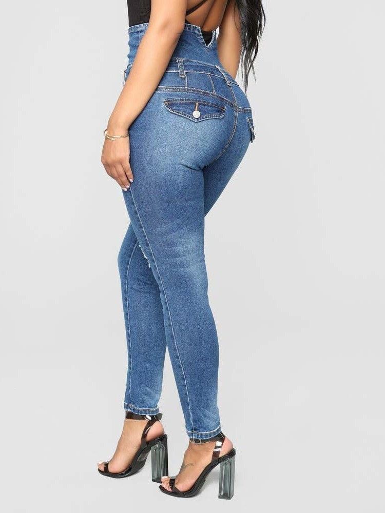 Jean Slim Taille Haute Boutonné Pour Femme