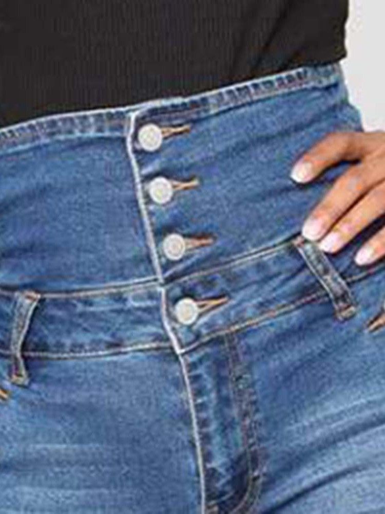 Jean Slim Taille Haute Boutonné Pour Femme