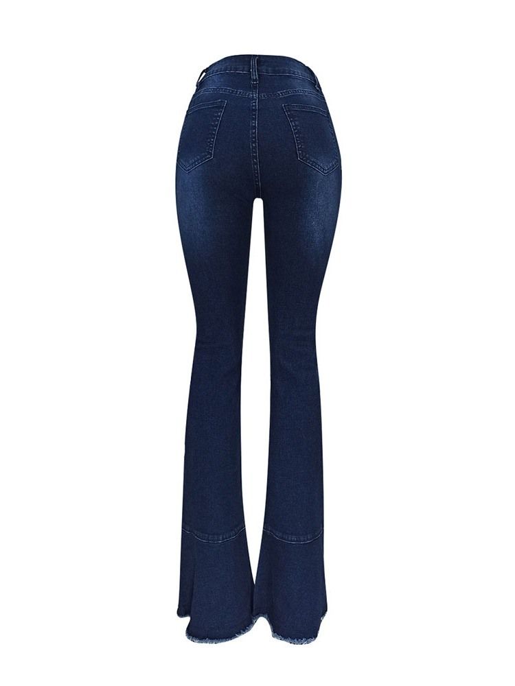 Jean Slim Taille Haute À Taille Haute Et Pompons Pour Femmes