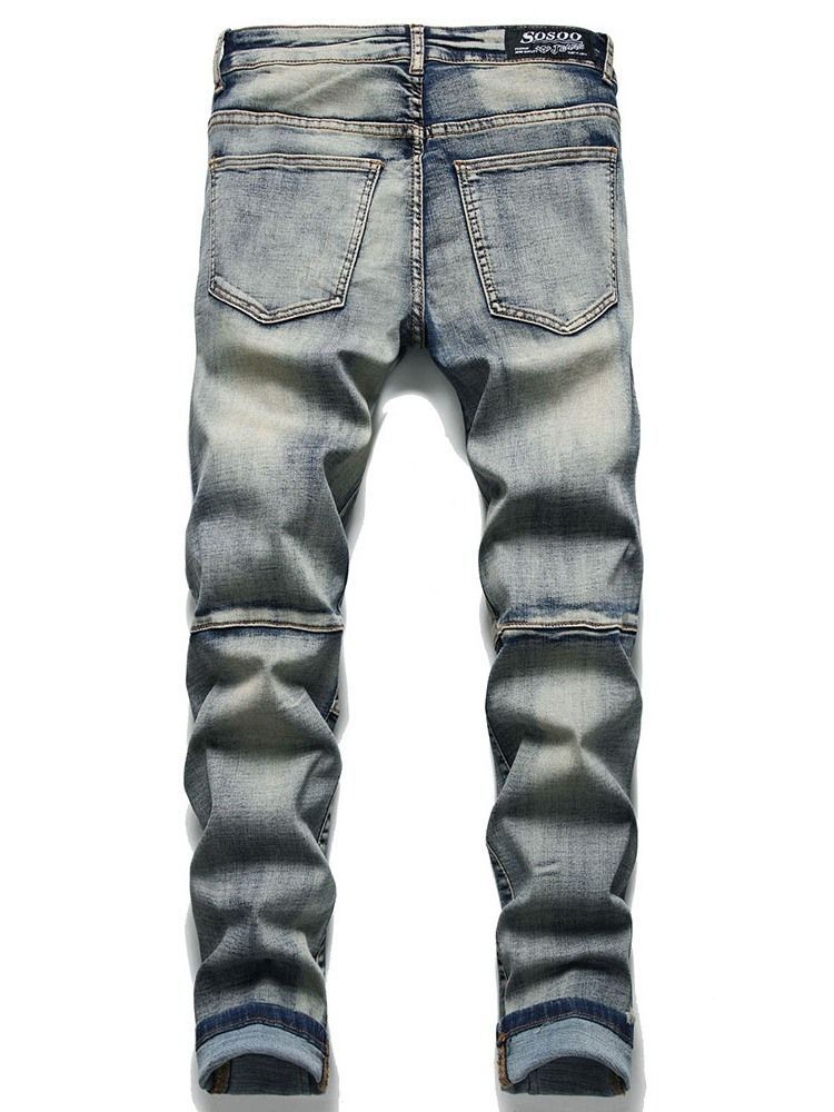 Jeans Décontractés À Fermeture Éclair Plissée Pour Hommes