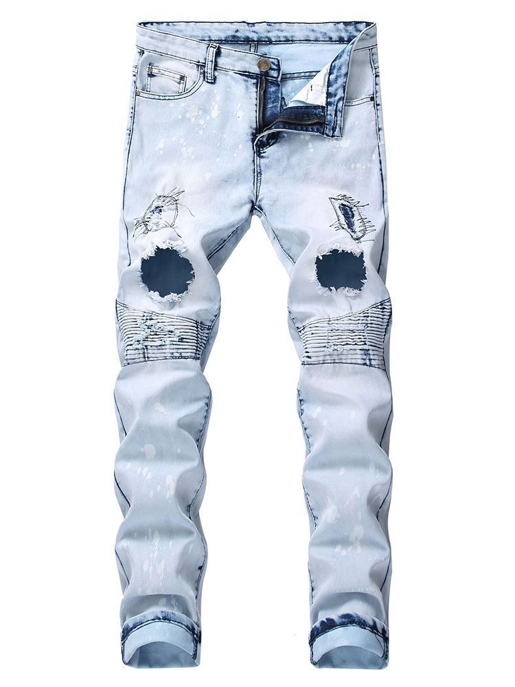Jeans Décontractés Pour Hommes Avec Blocs De Couleurs Et Fermeture À Glissière