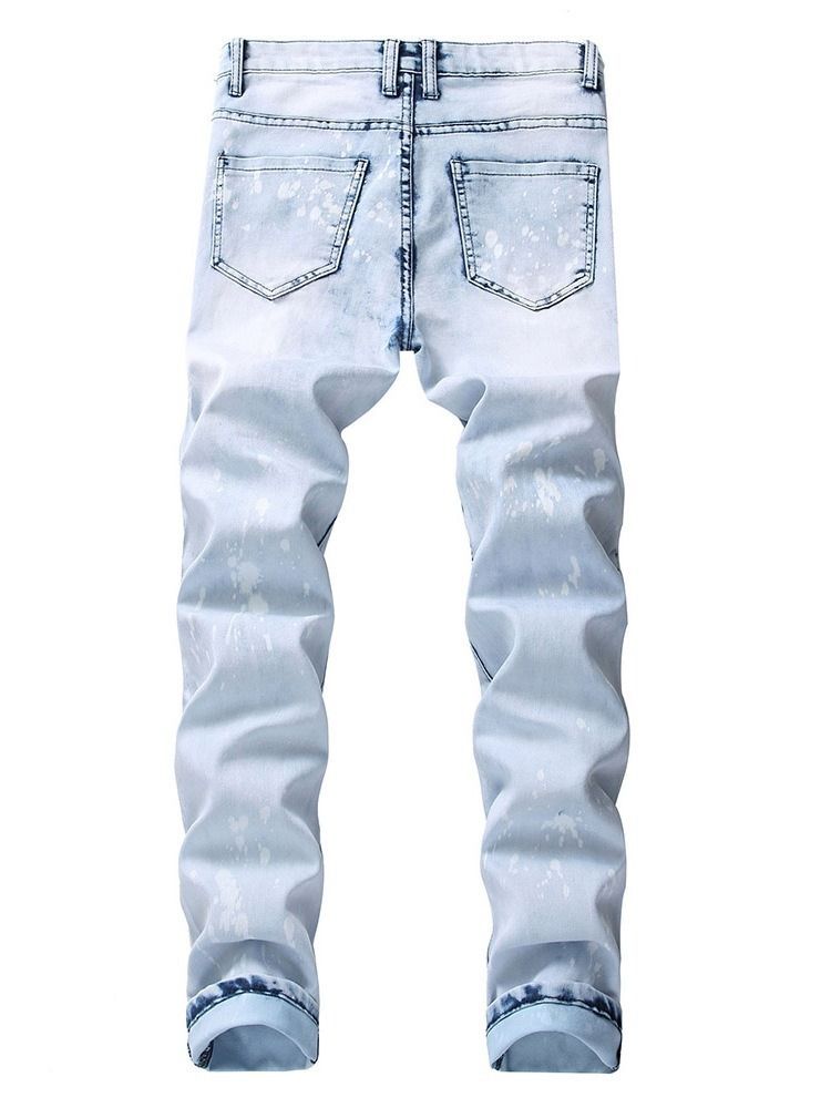 Jeans Décontractés Pour Hommes Avec Blocs De Couleurs Et Fermeture À Glissière