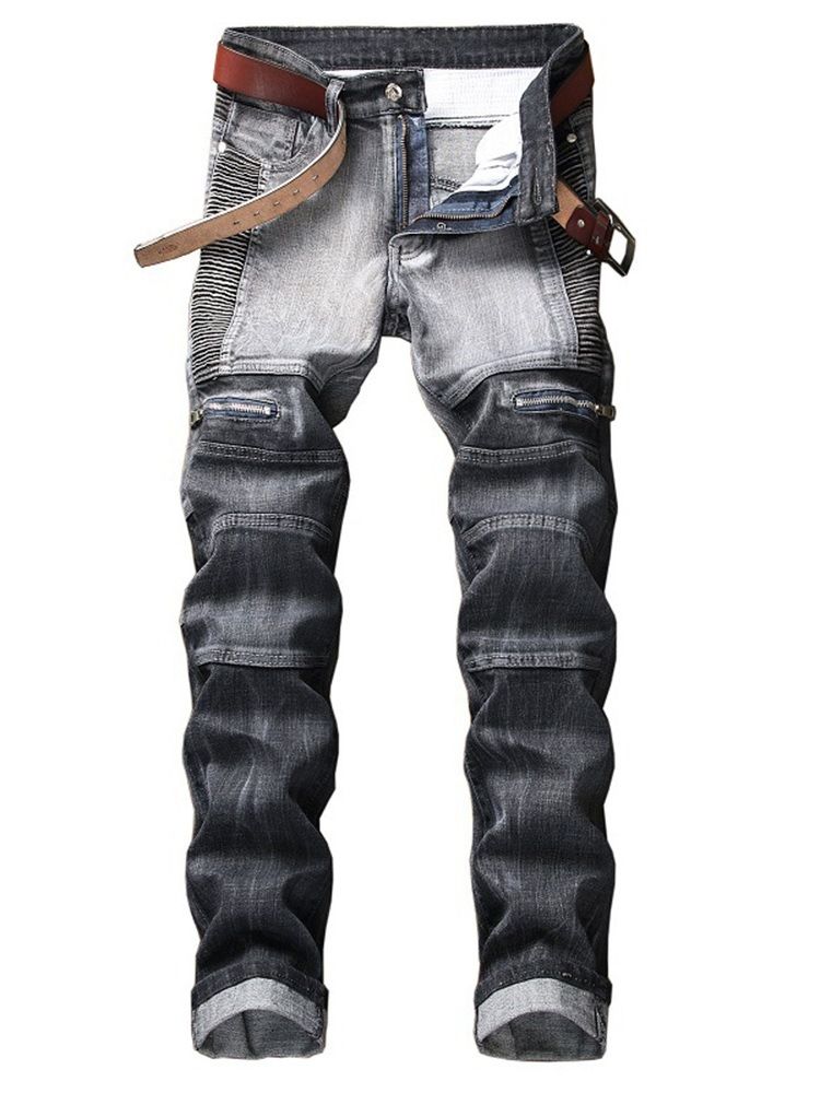 Jeans Décontractés Pour Hommes Avec Fermeture À Glissière Plissée