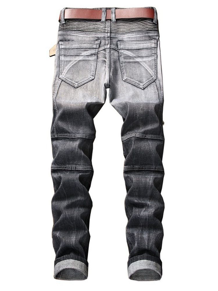 Jeans Décontractés Pour Hommes Avec Fermeture À Glissière Plissée