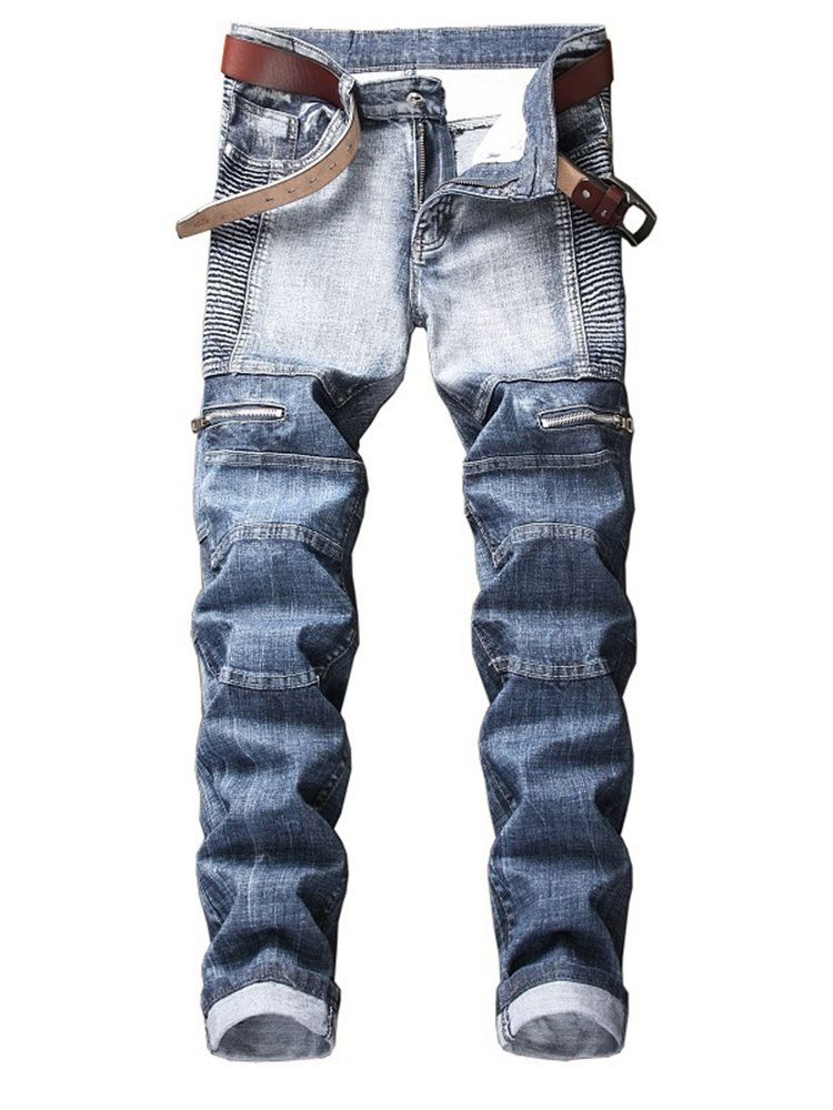 Jeans Décontractés Pour Hommes Avec Fermeture À Glissière Plissée