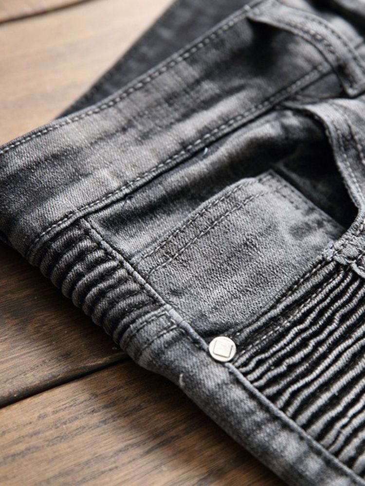 Jeans Décontractés Pour Hommes Avec Fermeture À Glissière Plissée