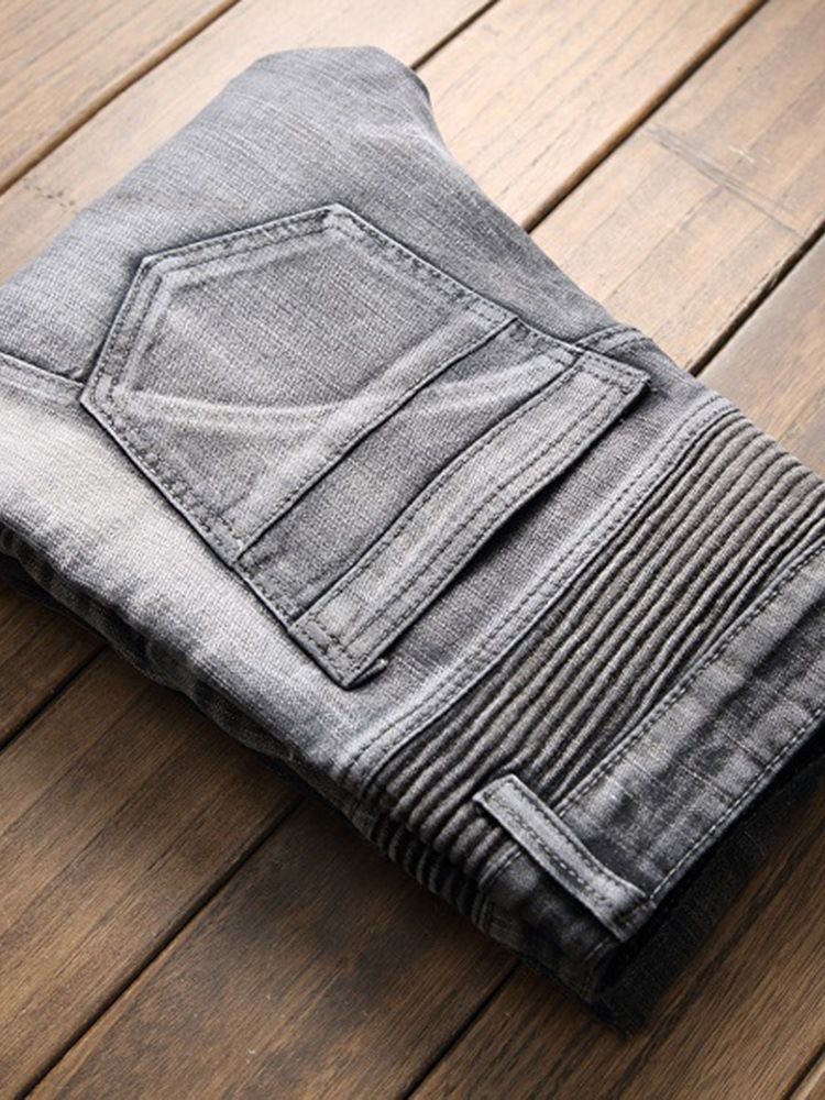 Jeans Décontractés Pour Hommes Avec Fermeture À Glissière Plissée