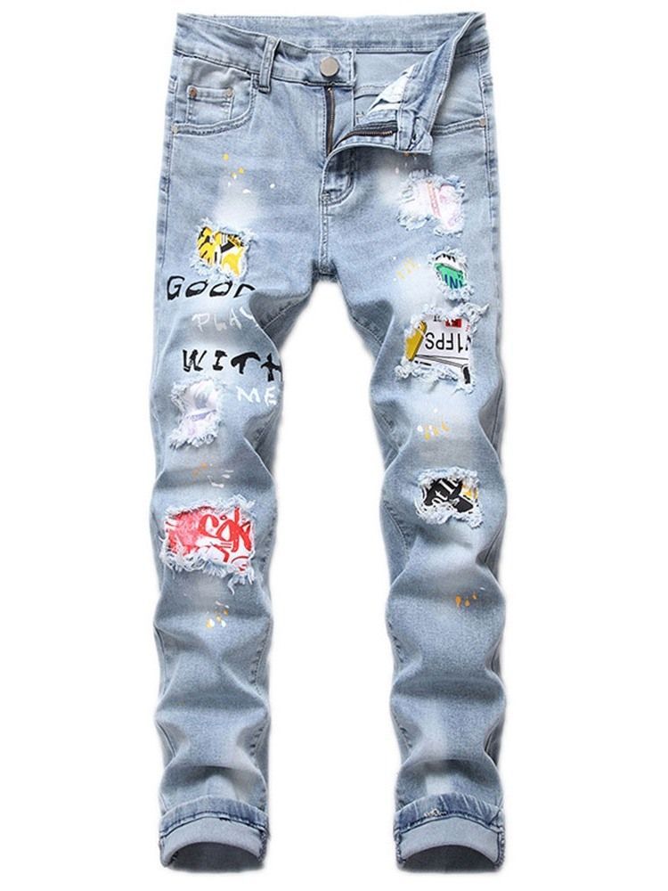 Jeans Décontractés À Lettres Imprimées Pour Hommes
