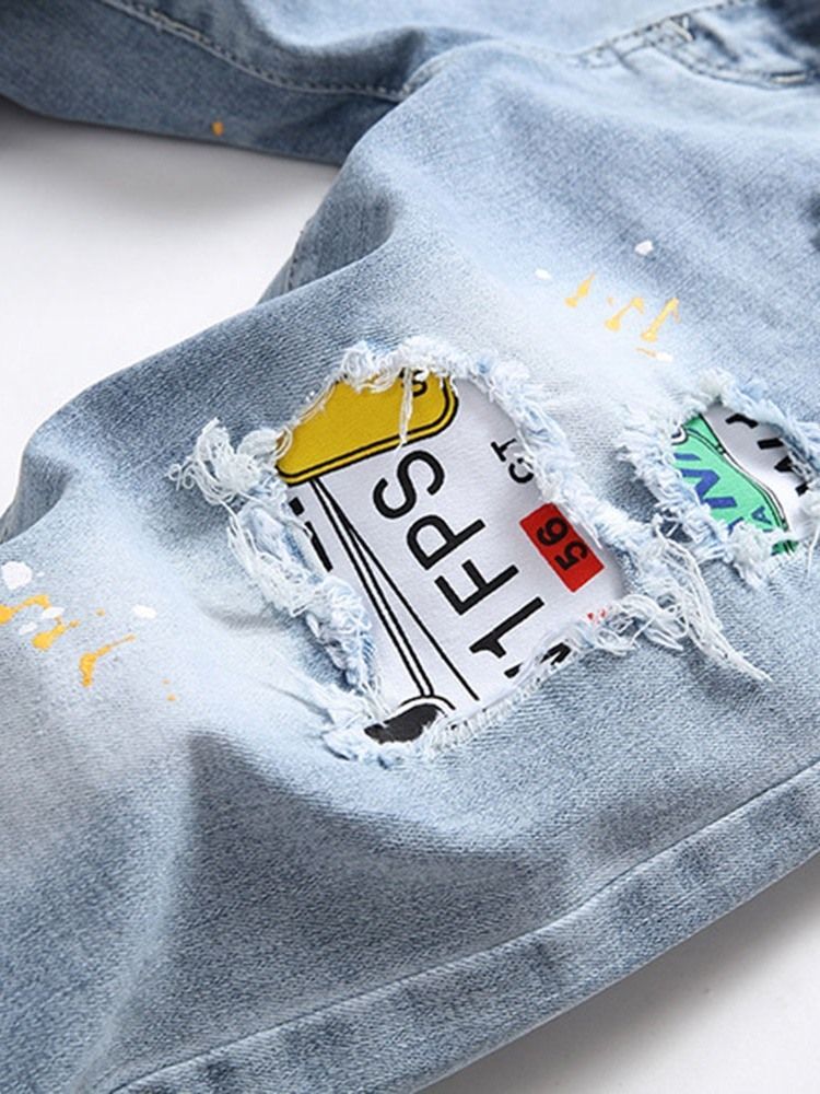 Jeans Décontractés À Lettres Imprimées Pour Hommes
