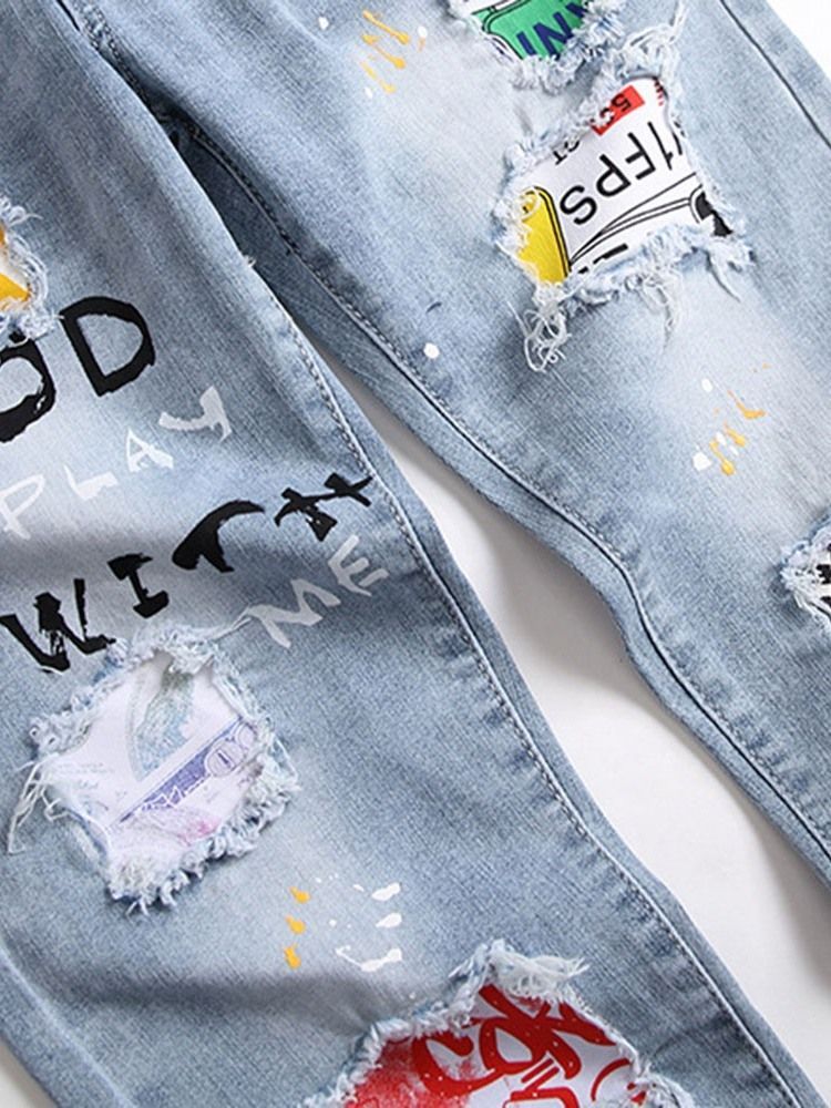 Jeans Décontractés À Lettres Imprimées Pour Hommes