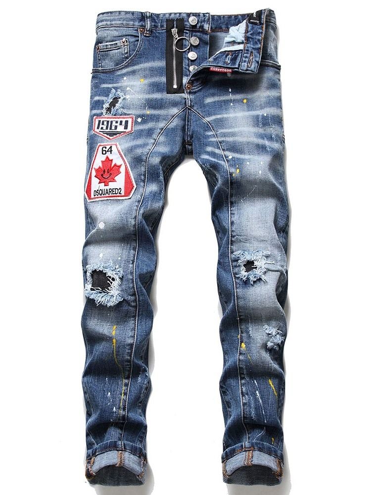 Jeans Pour Hommes À Bouton Décontracté Trou