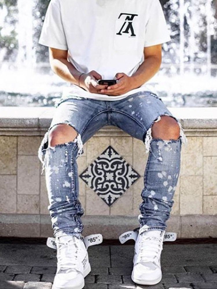 Jeans Pour Hommes Décontractés À Taille Moyenne Avec Fermeture À Glissière