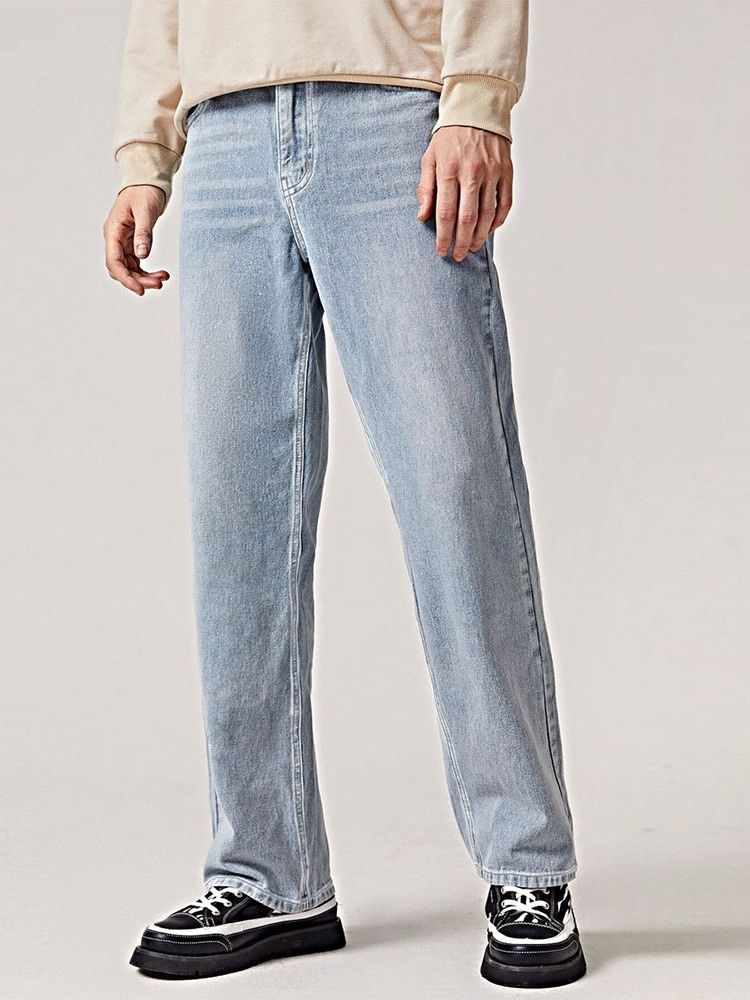 Jeans Pour Hommes Décontractés À Taille Moyenne Et Unis