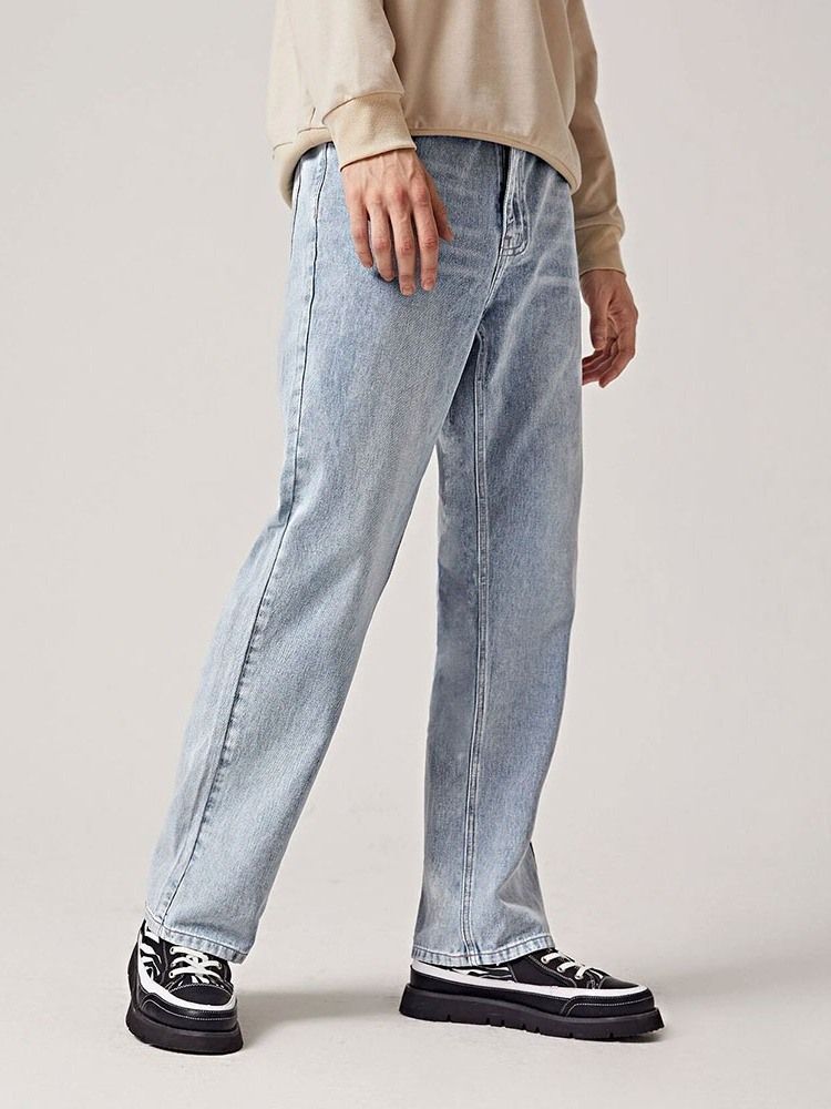 Jeans Pour Hommes Décontractés À Taille Moyenne Et Unis