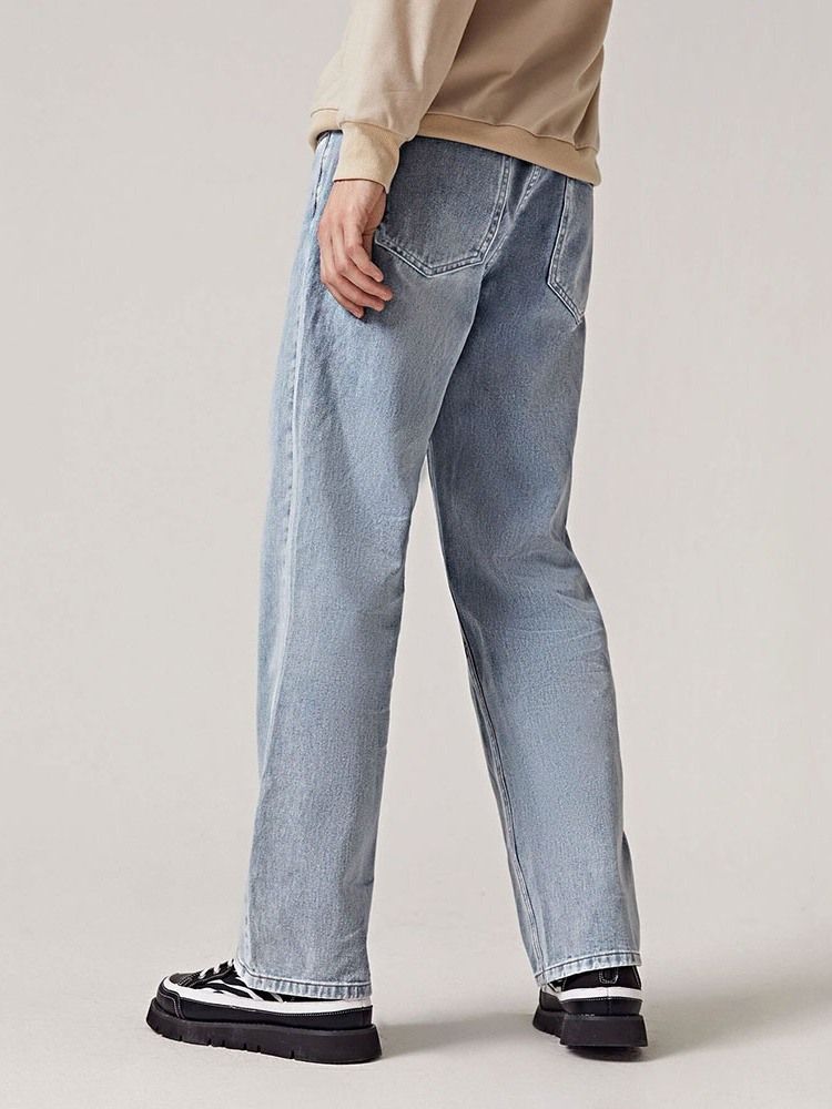 Jeans Pour Hommes Décontractés À Taille Moyenne Et Unis