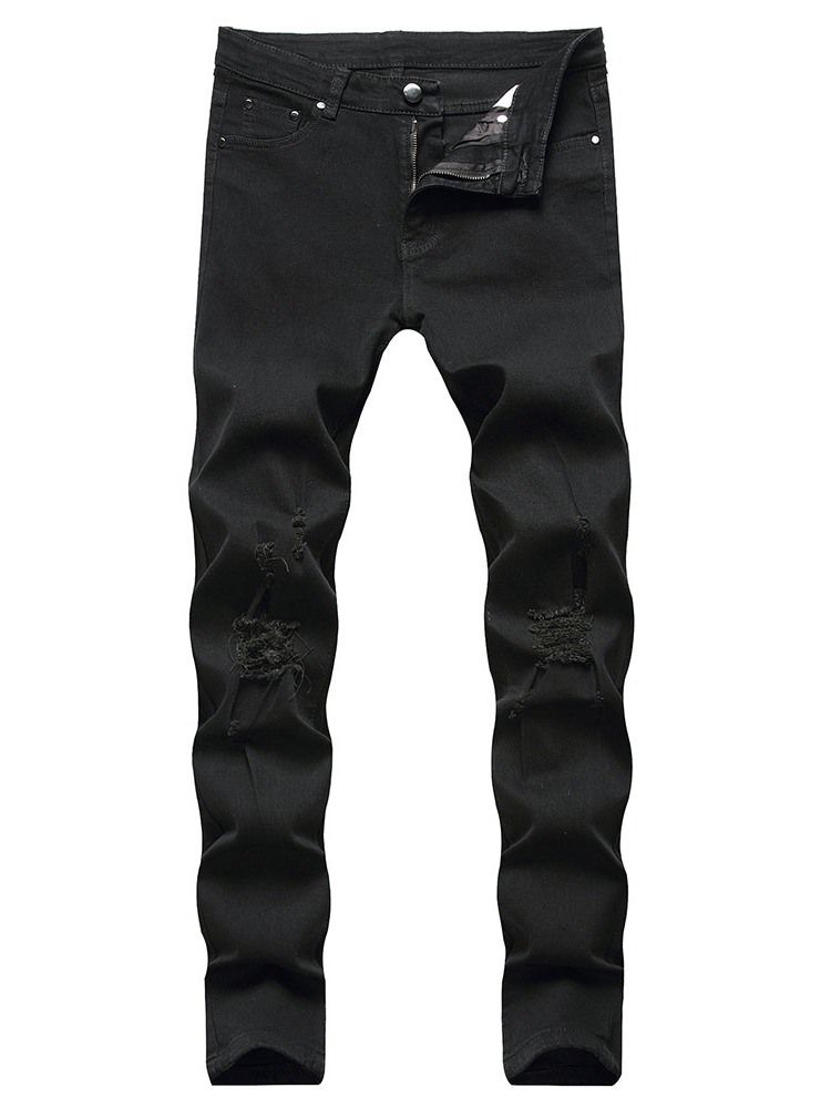 Jeans Pour Hommes Européens À Fermeture À Glissière Droite Unie Usé