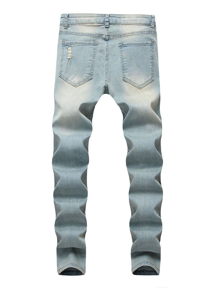 Jeans Pour Hommes Européens À Fermeture À Glissière Droite Unie Usé