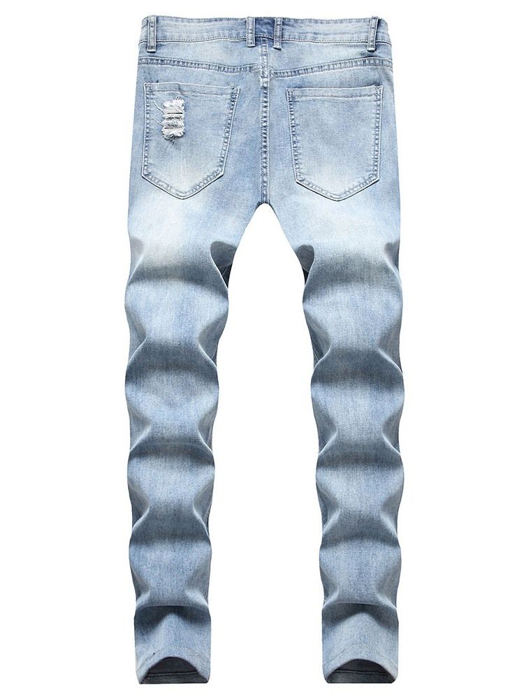 Jeans Pour Hommes Européens À Fermeture À Glissière Droite Unie Usé