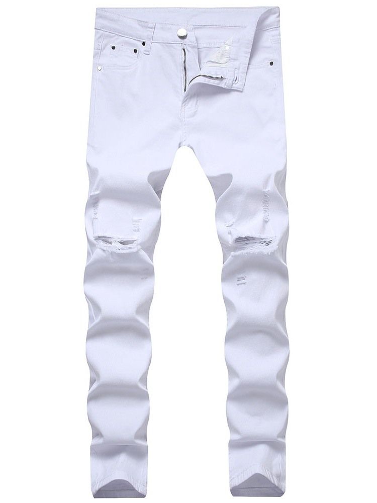 Jeans Pour Hommes Européens À Fermeture À Glissière Droite Unie Usé