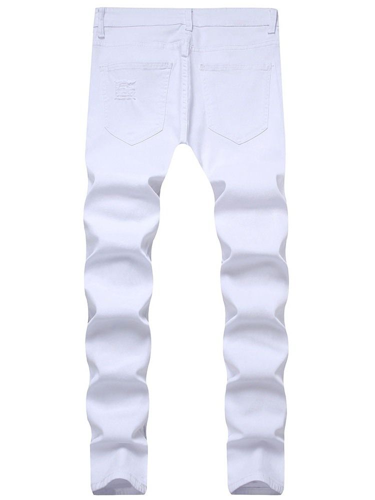 Jeans Pour Hommes Européens À Fermeture À Glissière Droite Unie Usé