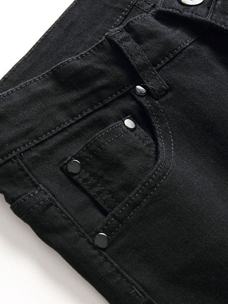 Jeans Pour Hommes Européens À Fermeture À Glissière Droite Unie Usé