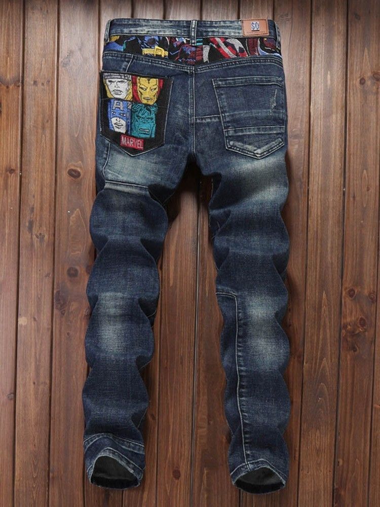 Jeans Pour Hommes À Taille Moyenne Et À Fermeture Éclair Usés