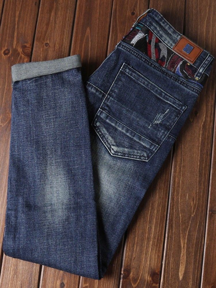 Jeans Pour Hommes À Taille Moyenne Et À Fermeture Éclair Usés
