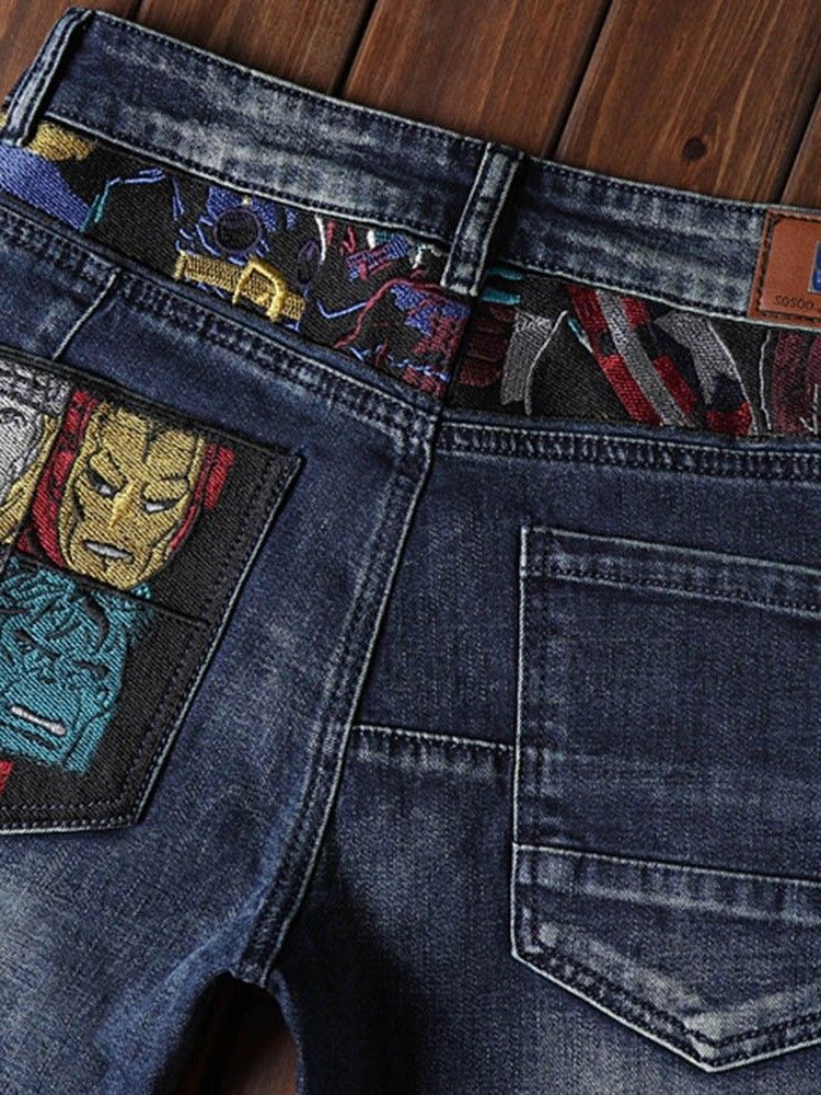 Jeans Pour Hommes À Taille Moyenne Et À Fermeture Éclair Usés