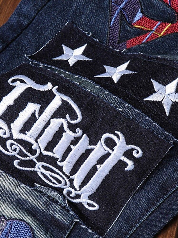 Jeans Pour Hommes À Taille Moyenne Et À Fermeture Éclair Usés