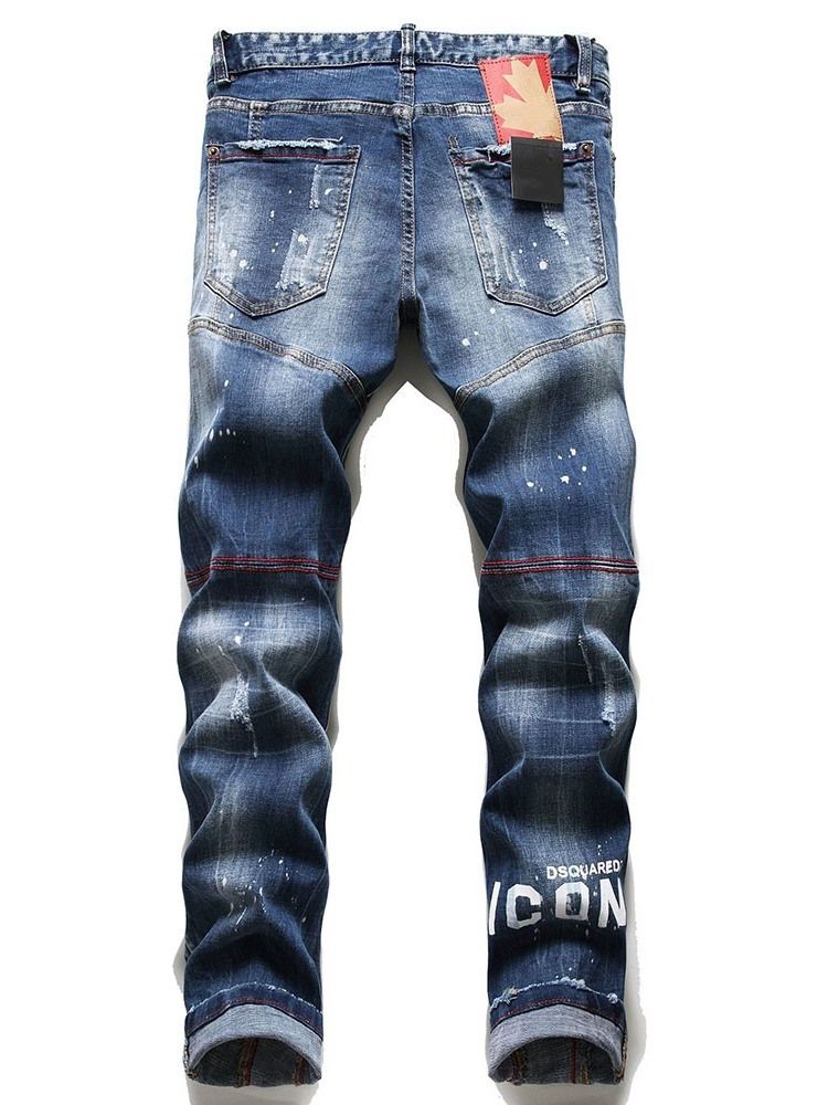 Jeans Pour Hommes À Taille Moyenne Européenne Avec Lettre Imprimée