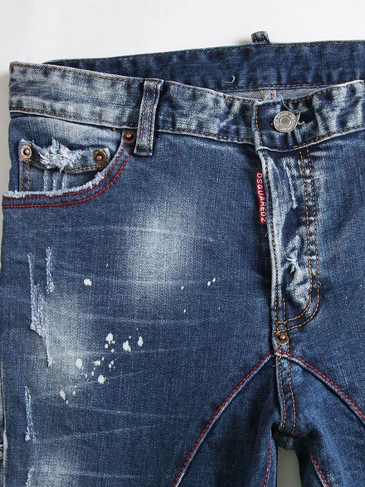 Jeans Pour Hommes À Taille Moyenne Européenne Avec Lettre Imprimée