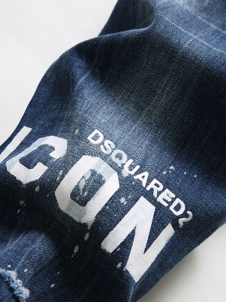 Jeans Pour Hommes À Taille Moyenne Européenne Avec Lettre Imprimée