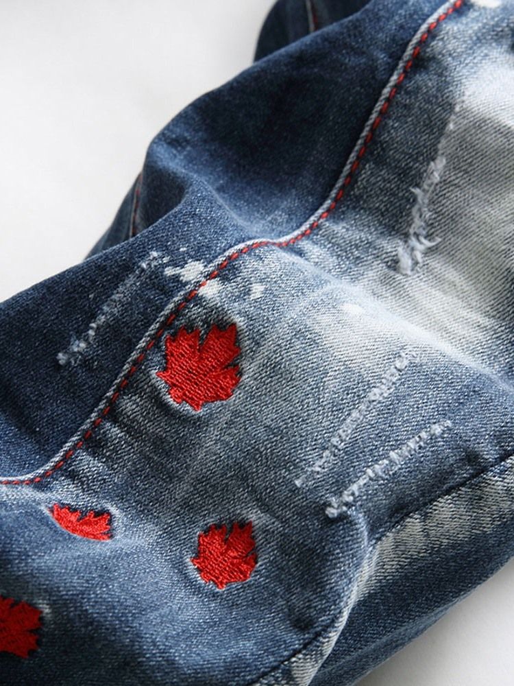 Jeans Pour Hommes À Taille Moyenne Européenne Avec Lettre Imprimée