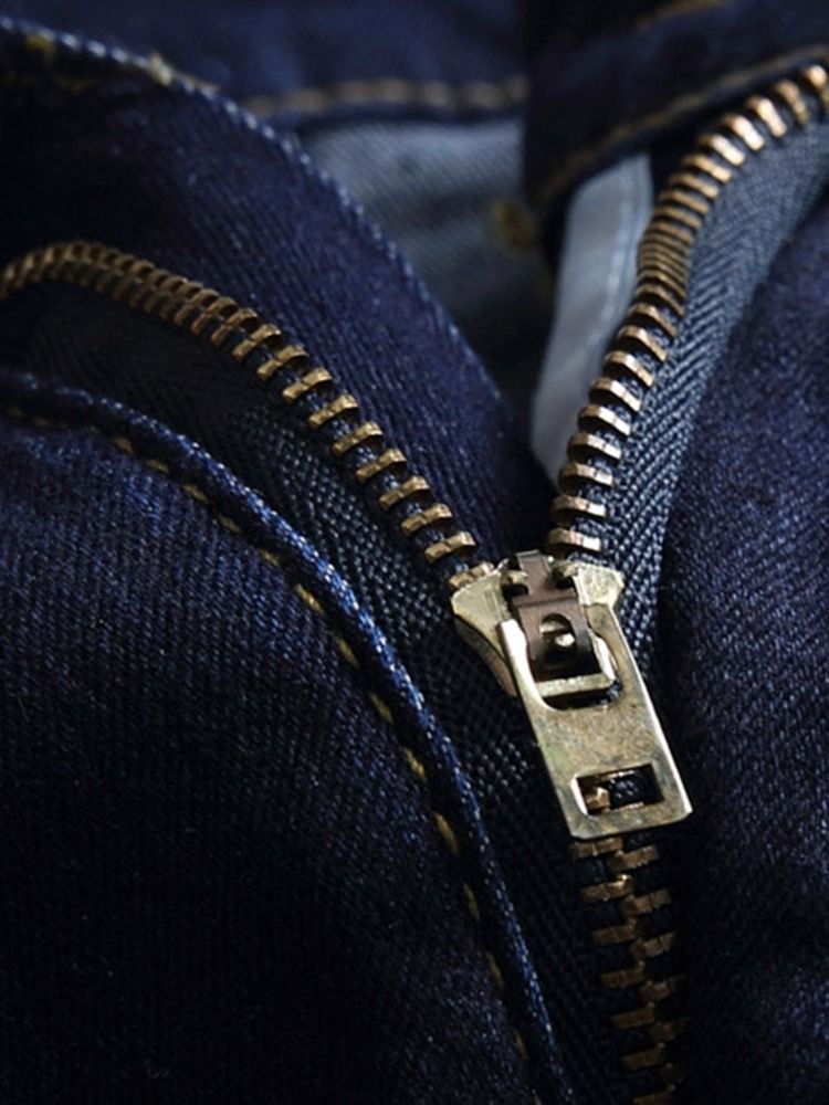 Jeans Pour Hommes Vintage À Fermeture Éclair Droite Usés