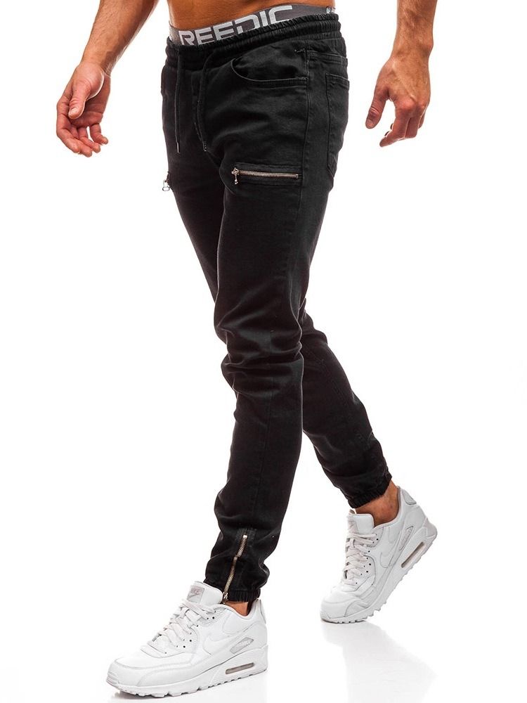 Jeans À Lacets Décontractés Pour Hommes Avec Poche Color Block