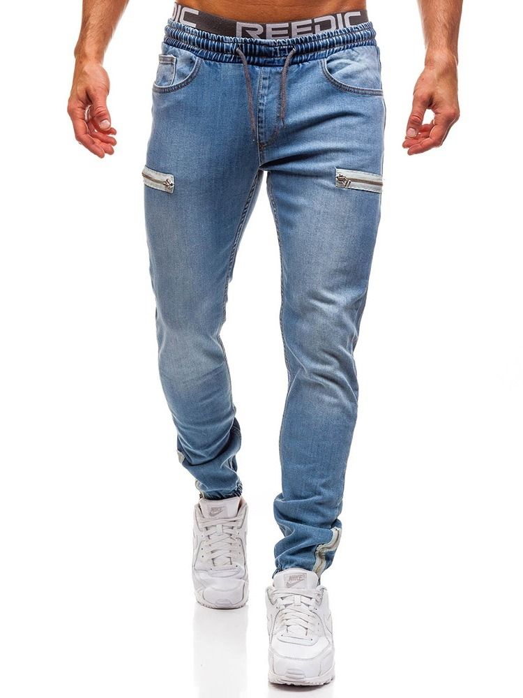 Jeans À Lacets Décontractés Pour Hommes Avec Poche Color Block