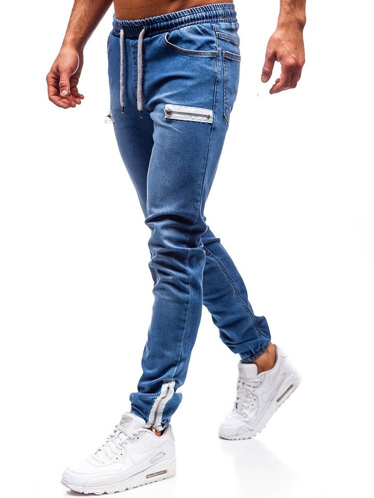 Jeans À Lacets Décontractés Pour Hommes Avec Poche Color Block