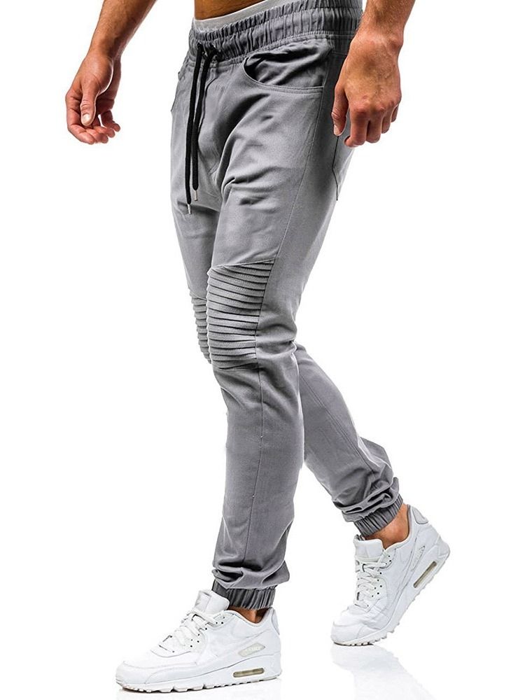 Jeans À Lacets Décontractés Plissés Pour Hommes Unis