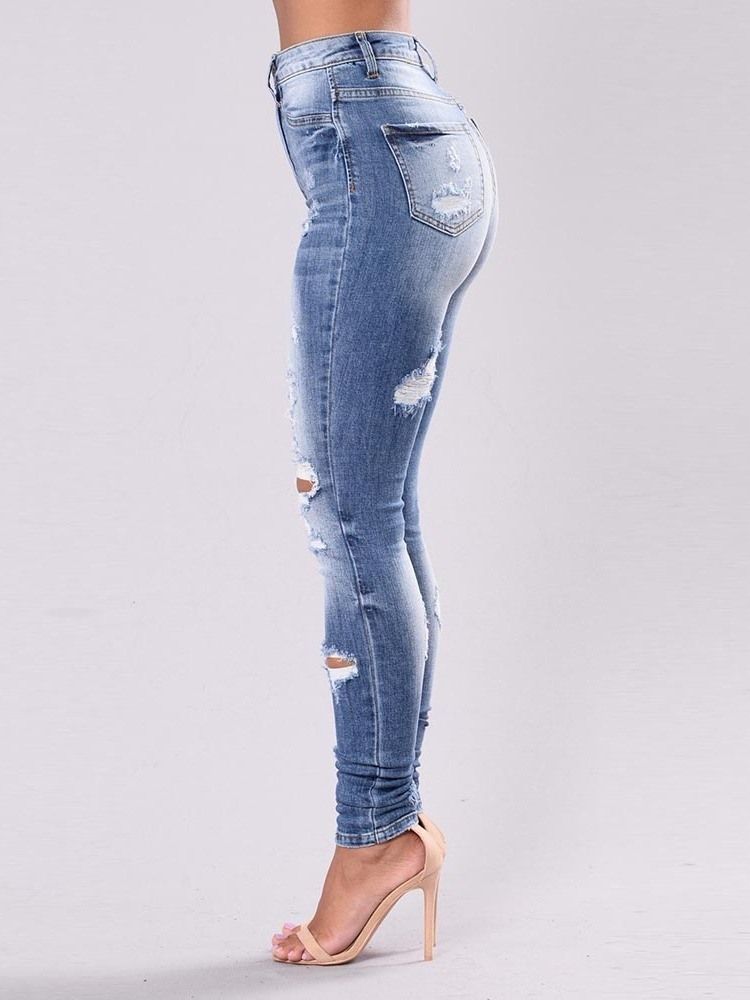 Jeans Slim Lavables Déchirés Unis Pour Femmes