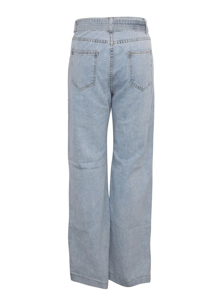 Jeans Unis À Jambes Larges Et Taille Haute Pour Femmes