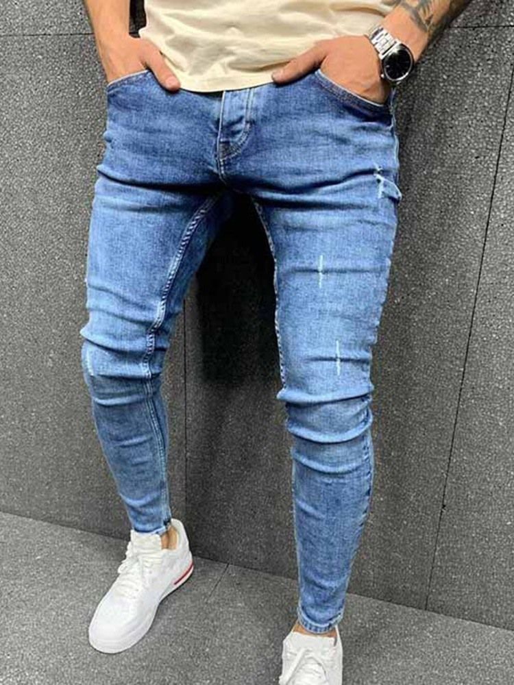 Pantalon Crayon Pour Hommes Porté Un Jean À Fermeture Éclair À Taille Moyenne