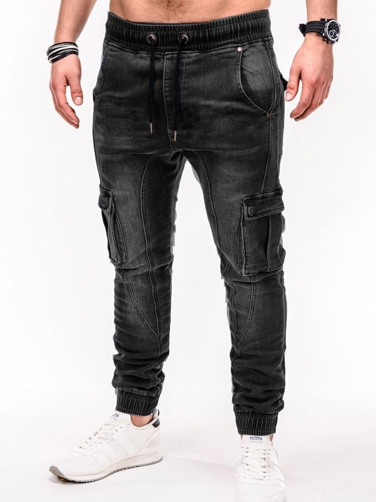 Pantalon Crayon À Poche Pour Hommes Jean Décontracté À Taille Moyenne