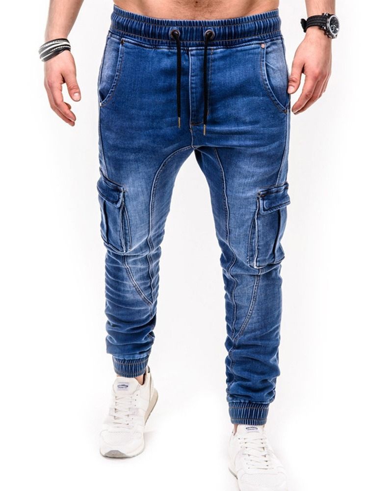 Pantalon Crayon À Poche Pour Hommes Jean Décontracté À Taille Moyenne