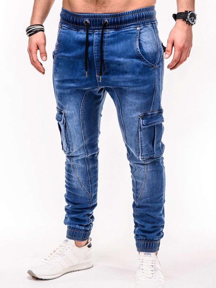 Pantalon Crayon À Poche Pour Hommes Jean Décontracté À Taille Moyenne