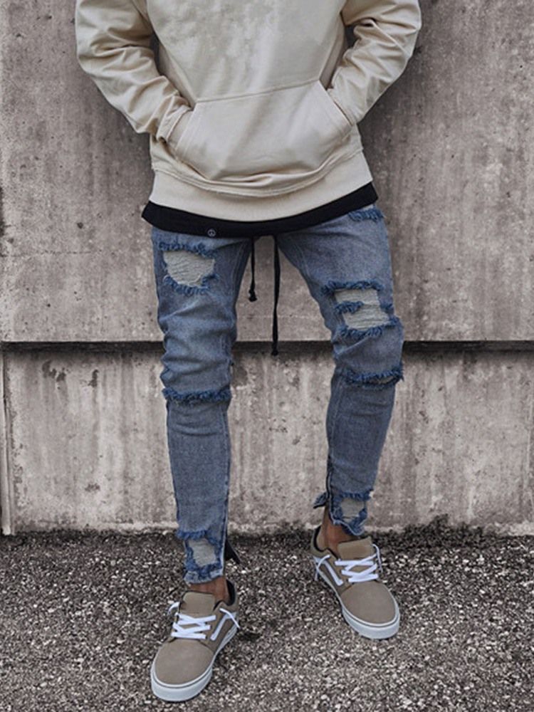 Pantalon Crayon Troué Jeans Décontractés Minces Taille Moyenne Pour Hommes