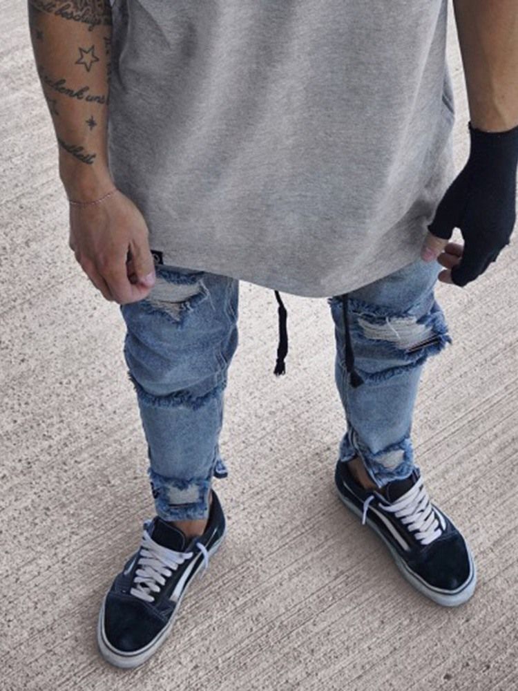 Pantalon Crayon Troué Jeans Décontractés Minces Taille Moyenne Pour Hommes