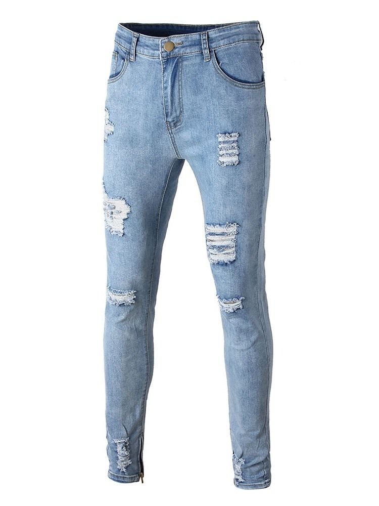 Pantalon Crayon Troué Jeans Décontractés Minces Taille Moyenne Pour Hommes